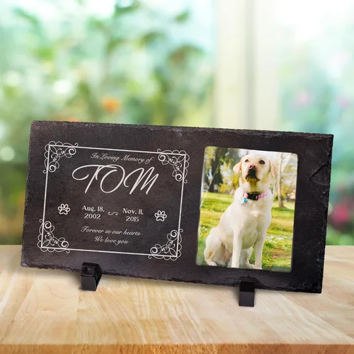 Miniatura 12 de Farfume Piedras conmemorativas personalizadas para mascotas con foto y texto Marcadores personalizados para tumbas para mascotas Lápidas