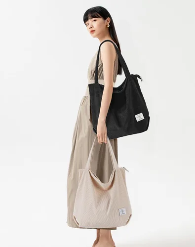 Miniatura 7 de KALIDI - Bolsa de pana para mujer, con cremallera, casual, de gran capacidad, con bolsillos