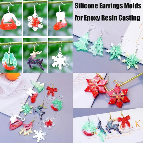 Miniatura 4 de Paquete de 5 moldes de resina para aretes, moldes de joyería de resina, moldes de silicona para colgantes de Navidad, varias formas, árbol de 5