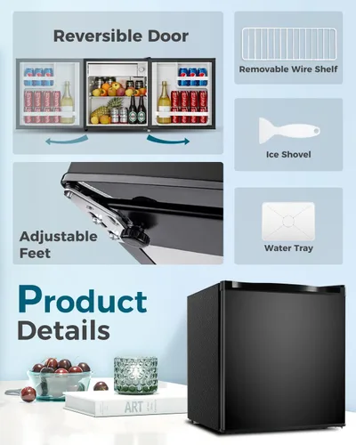 Miniatura 6 de Feelfunn Mini refrigerador con congelador, mini refrigerador de 1.7 pies cúbicos de una sola puerta con termostato ajustable, ahorro de energía