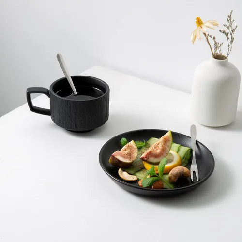 Miniatura 4 de Rock Texture - Juego de té de café de cerámica en relieve, espresso capuchino, taza y platillo de cerámica novedosa para amigos, mujeres, hombres