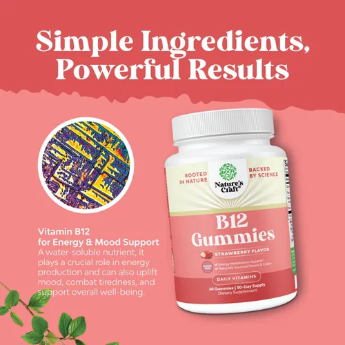 Miniatura 5 de Gomitas de vitamina B12 para adultos, vitamina B12 sin azúcar, 1000 mcg, gomas masticables para energía y apoyo del estado de ánimo, salud