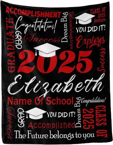 Miniatura 48 de MyPupSocks Manta personalizada para regalo de graduación, felicitaciones clase de 2025, manta azul personalizada de forro polar 2025 para hermana