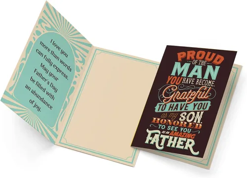 Miniatura 3 de Prime Greetings Tarjeta del día del padre para hijo, hecha en Estados Unidos, ecológica, tarjeta gruesa con sobre de primera calidad de 5 x 7.75