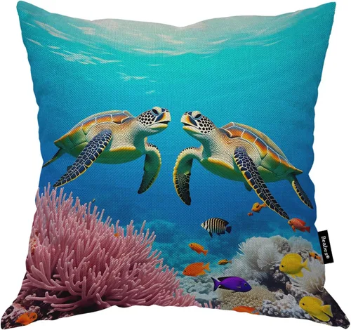 Miniatura 27 de Funda para cojín Beabes de 18"X18" con ancla, diseño náutico azul y blanco a rayas, funda de almohada cuadrada de algodón y lino para el hogar
