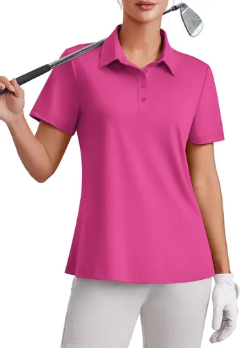Miniatura 19 de PINSPARK Polo de golf de 4 botones para mujer, UPF 50+, secado rápido, atlético, camiseta de tenis con cuello, ajuste relajado