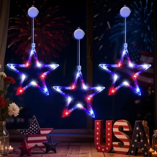 Miniatura 13 de LYUBASA Paquete de 3 luces de Navidad para ventana con temporizador, alimentadas por baterías, lechón LED multicolor para árbol de Navidad