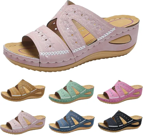 Miniatura 14 de Sandalias ortopédicas con soporte de arco, sandalias planas para exteriores, estilo bohemio, para caminar, cómodas, elegantes, informales