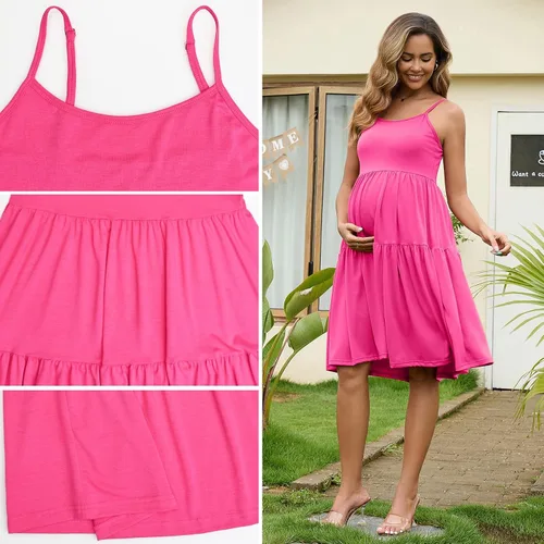 Miniatura 101 de GINKANA Vestido de maternidad sin mangas para mujer, con tirantes ajustables, vestido casual de verano para uso diario o baby shower