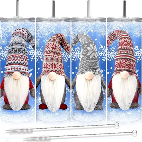 Miniatura 8 de Maxdot 4 vasos de Navidad con tapa y pajita, taza de Navidad de acero inoxidable, doble aislamiento, taza de viaje para agua, vaso al vacío