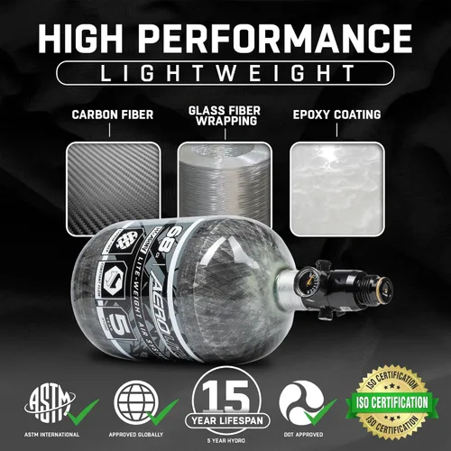 Miniatura 5 de HK Army Aerolite de fibra de carbono HPA Sistema de tanque de aire comprimido para paintball Transparente