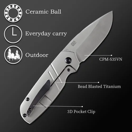 Miniatura 5 de KANSEPT Turaco - Cuchillos plegables de bolsillo para hombres, EDC cuchillo plegable de 2.85 pulgadas CPM-S35VN Material Cuchillo plegable