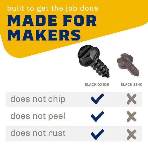 Miniatura 8 de Tornillos negros para matrícula, acero inoxidable 18-8, acabado de óxido negro aplicado en los Estados Unidos por Makers Bolt (paquete de 4)