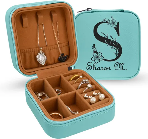 Joyero de viaje personalizado con espejo portátil personalizado opcional, organizador de joyas de cuero sintético, pequeño soporte para anillos de