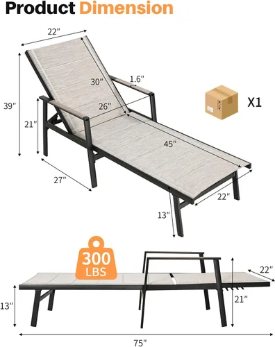 Miniatura 2 de Tumbona para exteriores, silla de aluminio nunca oxidada para patio, silla de piscina de textileno de doble capa con respaldo ajustable de 6