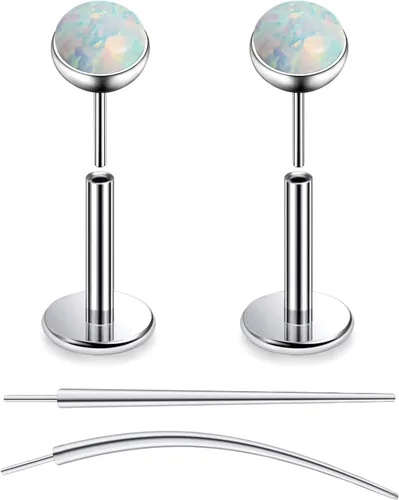 Miniatura 35 de F136 - Aretes de titanio 20/18/16G sin rosca, con parte trasera plana, multicolor, ópalo, nariz, labret Medusa Monroe, piercing con forma cónica