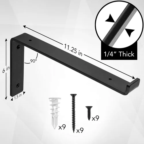 Miniatura 3 de Soportes para Estantes de Servicio Pesado - Construcción Premium Grado de Acero de 1/4" (6mm) de Grosor - Acabado de Hierro Negro Mate
