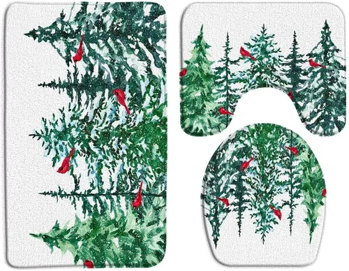 Miniatura 6 de GCTNBJL Juego de 3 alfombrillas de baño de Feliz Navidad, muñeco de nieve, copo de nieve, ramas, árbol, corazón, invierno, vacaciones, rústico