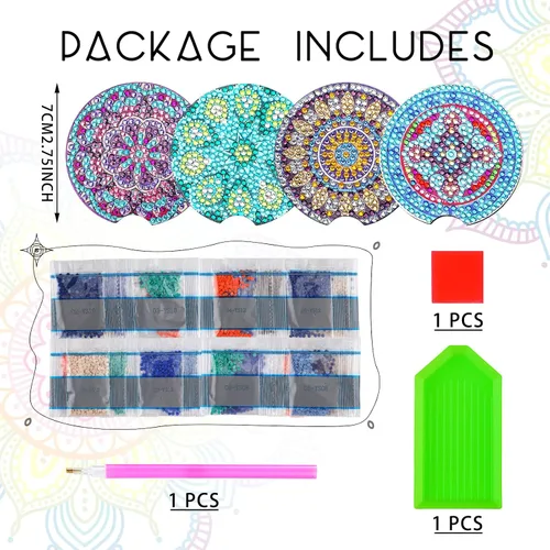 Miniatura 2 de Sinmoe 4 posavasos de auto con diseño de mandala, para bebidas, kit de pintura de diamantes, estilo mandala para adultos, principiantes, suministros
