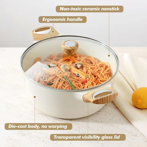 Miniatura 7 de SENSARTE Olla de Cocina de Cerámica Antiadherente con Tapa, Olla de Sopa de 2.6/4.5/6.6/8.5 QT, Olla para Guisos y Pasta Saludable, Olla Grande