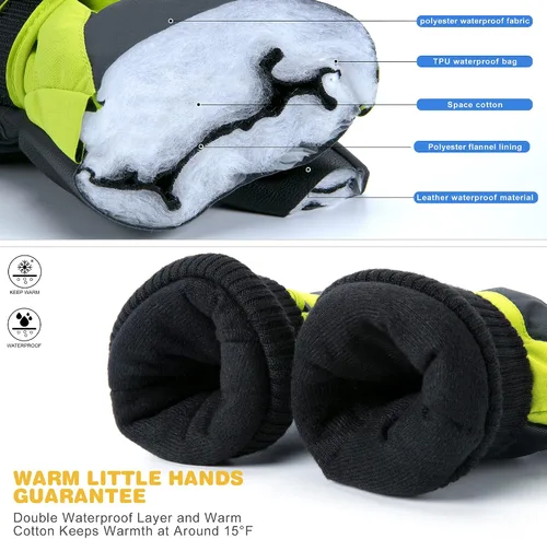 Miniatura 3 de ThxToms Guantes de invierno para niños, impermeables, guantes de nieve para niños y niñas, clima frío, deportes al aire libre, snowboard, bicicleta