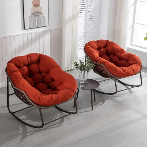 Miniatura 14 de Mecedora para porche delantero para interiores y exteriores, silla reclinable acolchada de ratán, para patio, jardín, sala de estar