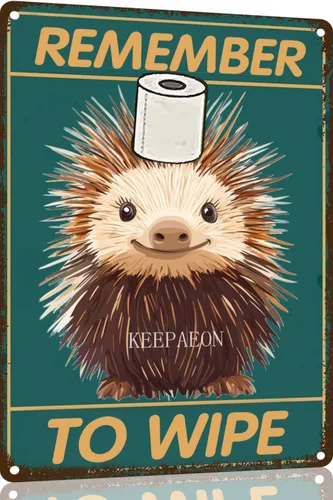 Porcupine Bathroom Wall Decor Signs Metal Aluminum Sign Remember to Wipe Bathroom Decor Weird Stuff 12x8 Inches Decor Funny Poster Funny Bathroom