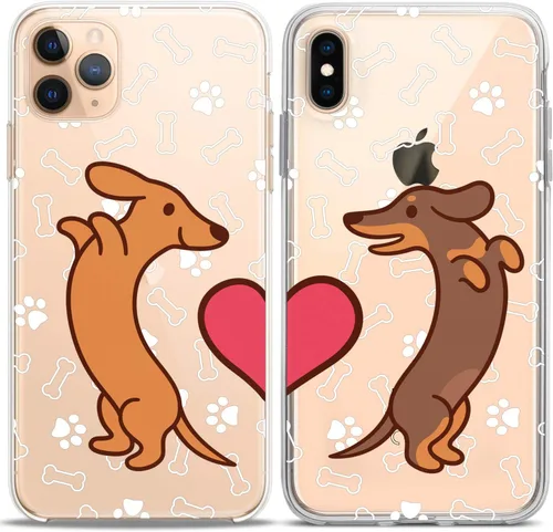 Miniatura 5 de Fundas a juego para parejas compatibles con iPhone 16 15 14 13 12 11 Pro Max Mini Xs X 6s 8 Plus 7+ Xr 10 SE 5 Doxie Dog Paw Pattern Cute Art Mate