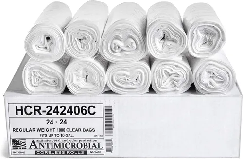 Aluf Plastics Bolsas de basura de alta densidad, 10 galones, 1000 unidades, 6 micrones (eq), 24" x 24", transparentes, para baño, oficina,