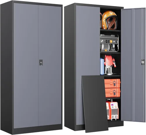 Miniatura 13 de Armario de garaje de metal de 36 pulgadas de alto, gabinetes de almacenamiento de 2 puertas, caninete de herramientas de acero utilitario, caninetes