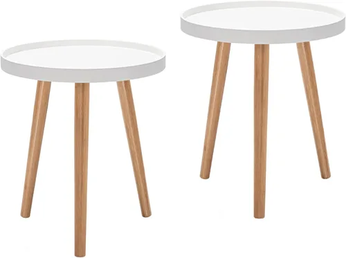 Miniatura 10 de Mesa auxiliar redonda, mesa auxiliar moderna con bandeja de madera anticaída, mesa de centro redonda para sala de estar, dormitorio, color blanco (1)
