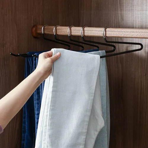 Miniatura 2 de SHIMOYAMA Perchas para pantalones de extremo abierto, paquete de 5, perchas para pantalones de una sola barra, colgador semiabierto para pantalones