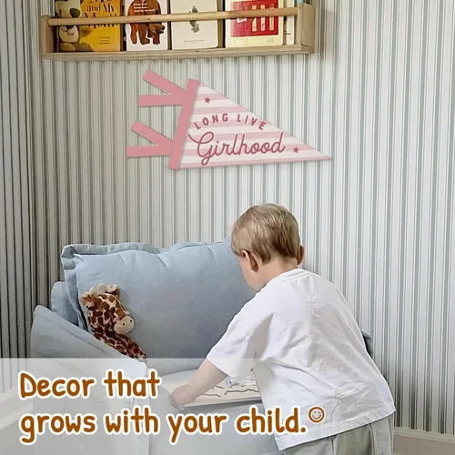 Miniatura 3 de Decoración de guardería para bebé, larga vida de la niña, bandera colgante de pared para niña, decoración de pared a rayas rosas para guardería