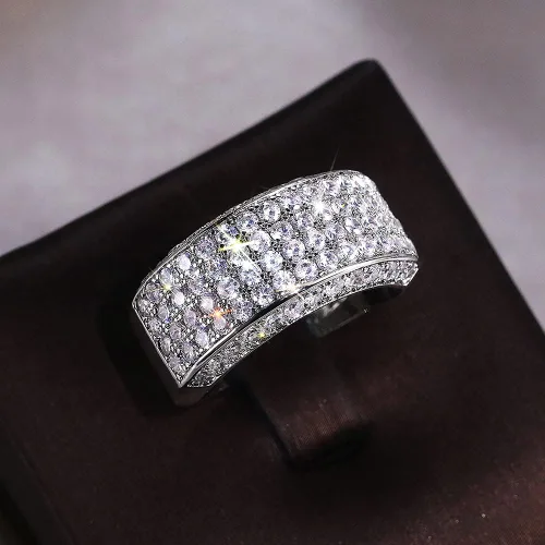 Miniatura 5 de Anillo de plata de ley 925 brillante con diamantes de circonita cúbica, anillo de múltiples filas, anillo de compromiso de eternidad, anillo de boda