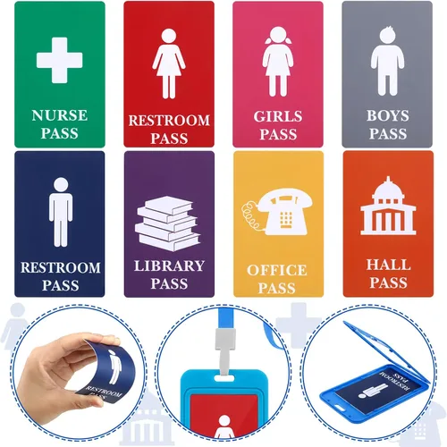 Miniatura 3 de Juego de 8 cordones de pasillo y pases escolares, juego de pases escolares de PVC irrompible, juego de pases escolares para profesores, biblioteca