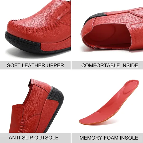 Miniatura 8 de UZB Mocasines de cuero sin cordones para mujer, cómodos zapatos de plataforma casuales