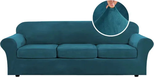 Miniatura 35 de H.VERSAILTEX - Funda elástica para sofá de 3 piezas, de suave terciopelo afelpado, para sofá biplaza con 2 cojines de hasta 72 pulgadas de ancho, se