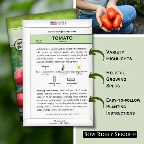 Miniatura 2 de Sow Right Seeds - Semillas de tomate Roma para plantar - Variedad determinada sin OMG - Ideal para exteriores - Alto rendimiento - Ideal