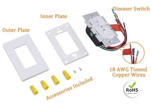 Miniatura 5 de Cloudy Bay Interruptor de atenuación de pared con indicador verde, para luz LED/CFL/incandescente, diapositiva regulable de un solo polo de 3 vías