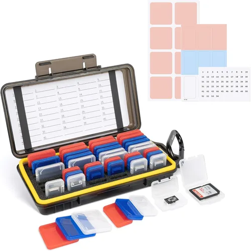 Miniatura 12 de Funda para tarjetas SD de 36 ranuras con 36 fundas individuales de plástico transparente para 36 tarjetas SD SDXC SDHC, resistente al agua