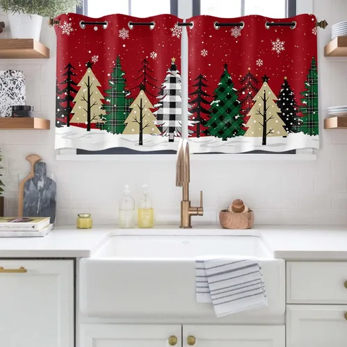 Miniatura 7 de Libaoge Cortinas de Navidad para cocina, dormitorio, juego de 2 paneles, diseño de muñeco de nieve de Navidad, cortinas de invierno con copos