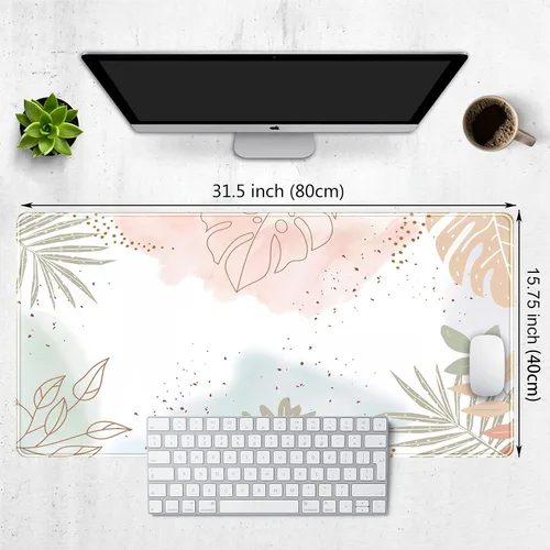 Miniatura 2 de Tapete para teclado bohemio con pintura pastel, tapete para mouse con plantas verdes matcha, accesorios abstractos, tapete de escritorio