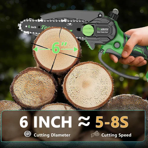 Miniatura 5 de Mini motosierra inalámbrica, pequeña motosierra eléctrica de 6 pulgadas con batería de 21 V y 3 cadenas, motosierra de mano alimentada por batería