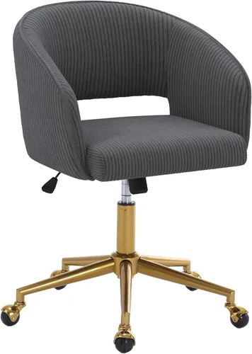 Miniatura 16 de Silla de escritorio giratoria para oficina en casa, moderna silla de escritorio de terciopelo, sillón de altura ajustable con base dorada, silla