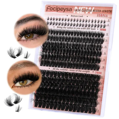 Miniatura 14 de Focipeysa Kit de Extensión de Pestañas D Curl Clusters de Pestañas 280pcs Kit de Extensión de Pestañas DIY 40D Pestañas Individuales con Adhesivo