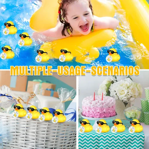 Miniatura 5 de Chivao 12 piezas de patitos de goma mini con anteojos de sol/ gafas y sombreros/ collar, patitos de goma para crucero a granel, regalo de San