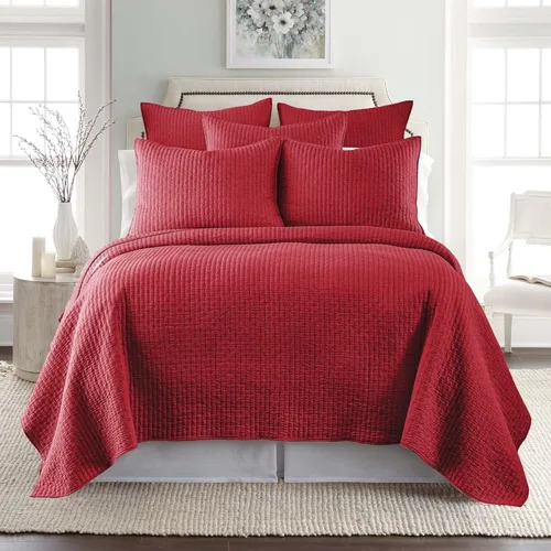 Miniatura 2 de Levtex Home - Juego de edredón de punto de cruz, 100 % algodón, reversible, tela de algodón, King/Cal King (106 x 92 pulgadas) + 2 fundas de Rojo