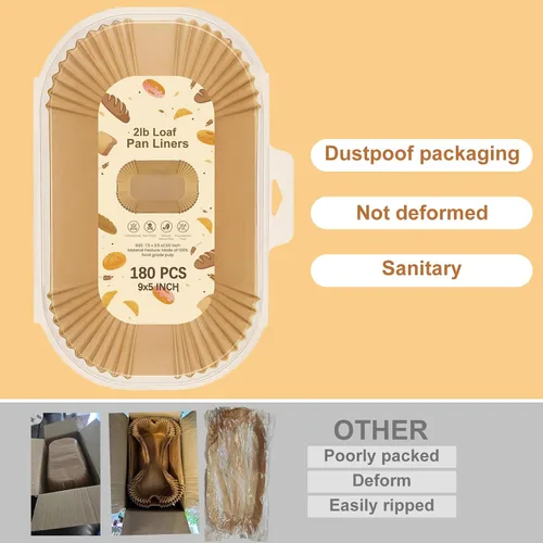 Miniatura 5 de Revestimientos para moldes para hornear pan de 9 x 5 pulgadas, 180 forros de papel pergamino antiadherentes, forro desechable para pan de masa
