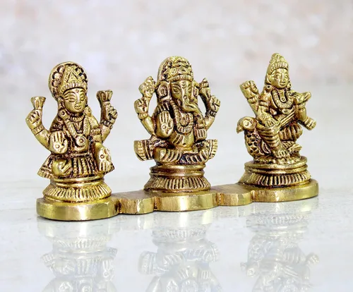 Miniatura 6 de eSplanade Laxmi Ganesh Saraswati Idol - 2 pulgadas de altura Figura religiosa Ganesha Lakshmi escultura de Dios hindú Estatua de Murti