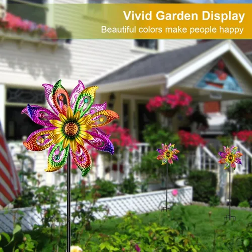 Miniatura 3 de Molinillo de viento solar de 360° con luces, girasol, jardín, decoración al aire libre, patio, césped, decoración artística para patio, molinos